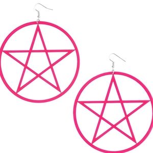 Hot Pink Oversized Pentagram Earrings